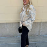 Taupe Bloom Sequin Button - Front Velvet Blouse - The Pink Pineapple 850
