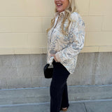 Taupe Bloom Sequin Button - Front Velvet Blouse - The Pink Pineapple 850