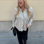 Taupe Bloom Sequin Button - Front Velvet Blouse - The Pink Pineapple 850
