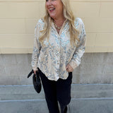Taupe Bloom Sequin Button - Front Velvet Blouse - The Pink Pineapple 850