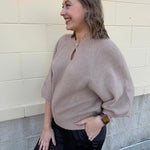 Taupe Wisdom Keyhole Sweater Top - The Pink Pineapple 850