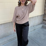 Taupe Wisdom Keyhole Sweater Top - The Pink Pineapple 850