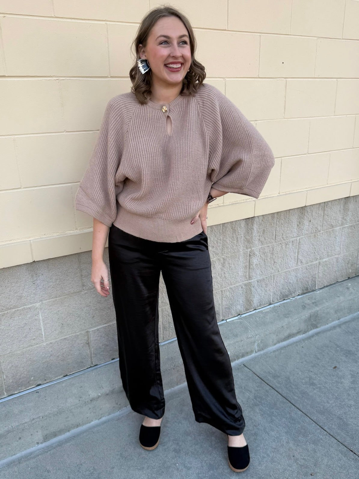 Taupe Wisdom Keyhole Sweater Top - The Pink Pineapple 850