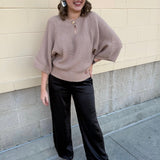 Taupe Wisdom Keyhole Sweater Top - The Pink Pineapple 850