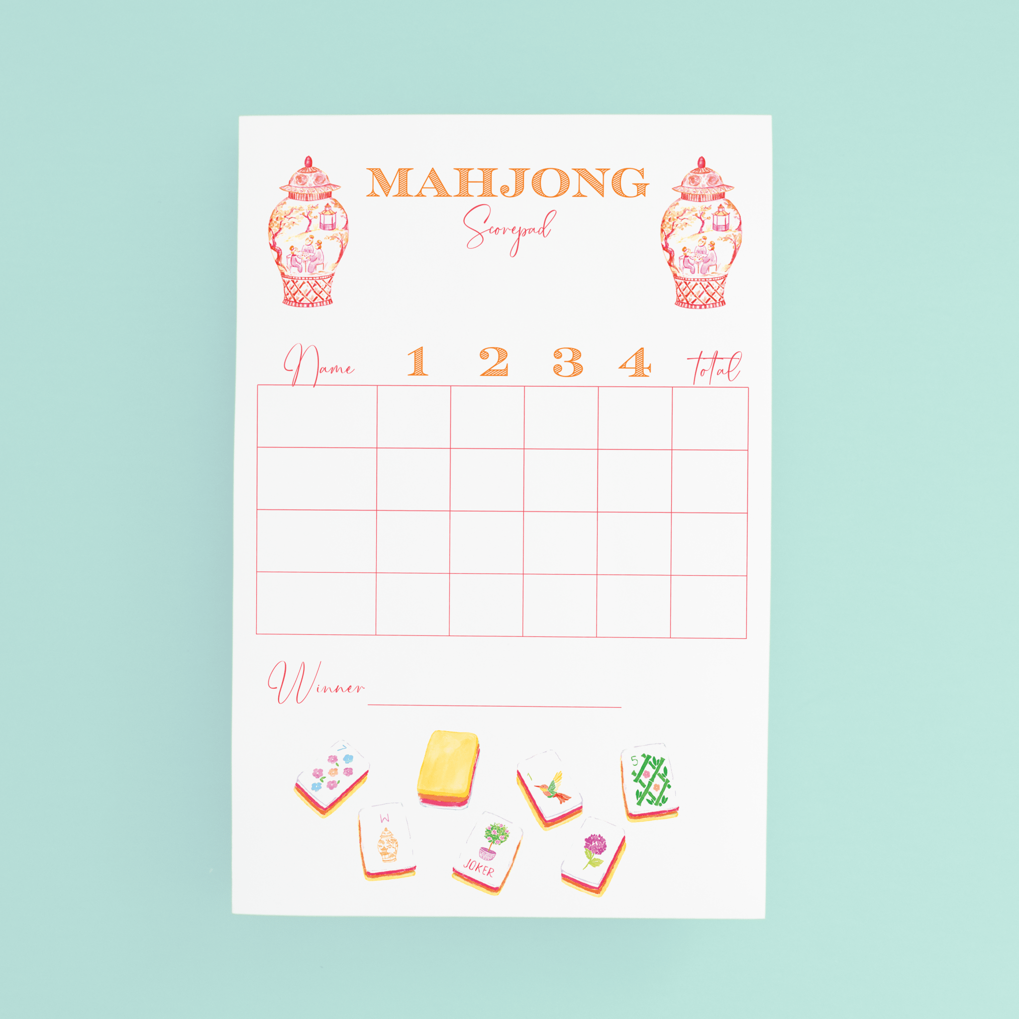[Taylor Paladino] Mahjong Scorecard Pad - Sunset Tiles - The Pink Pineapple 850