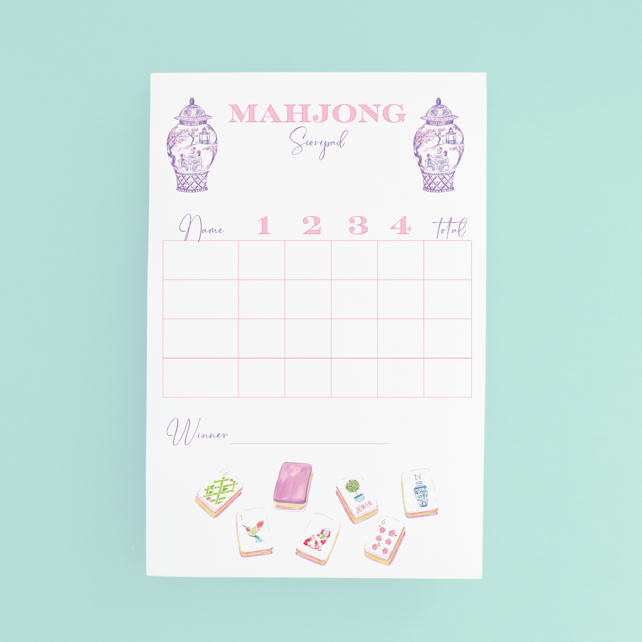[Taylor Paladino] Mahjong Scorecard Pad - Taylor Tiles - The Pink Pineapple 850