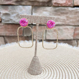 Taylor Shaye Glitter Top Hot Pink Rectangle Hoops - The Pink Pineapple 850