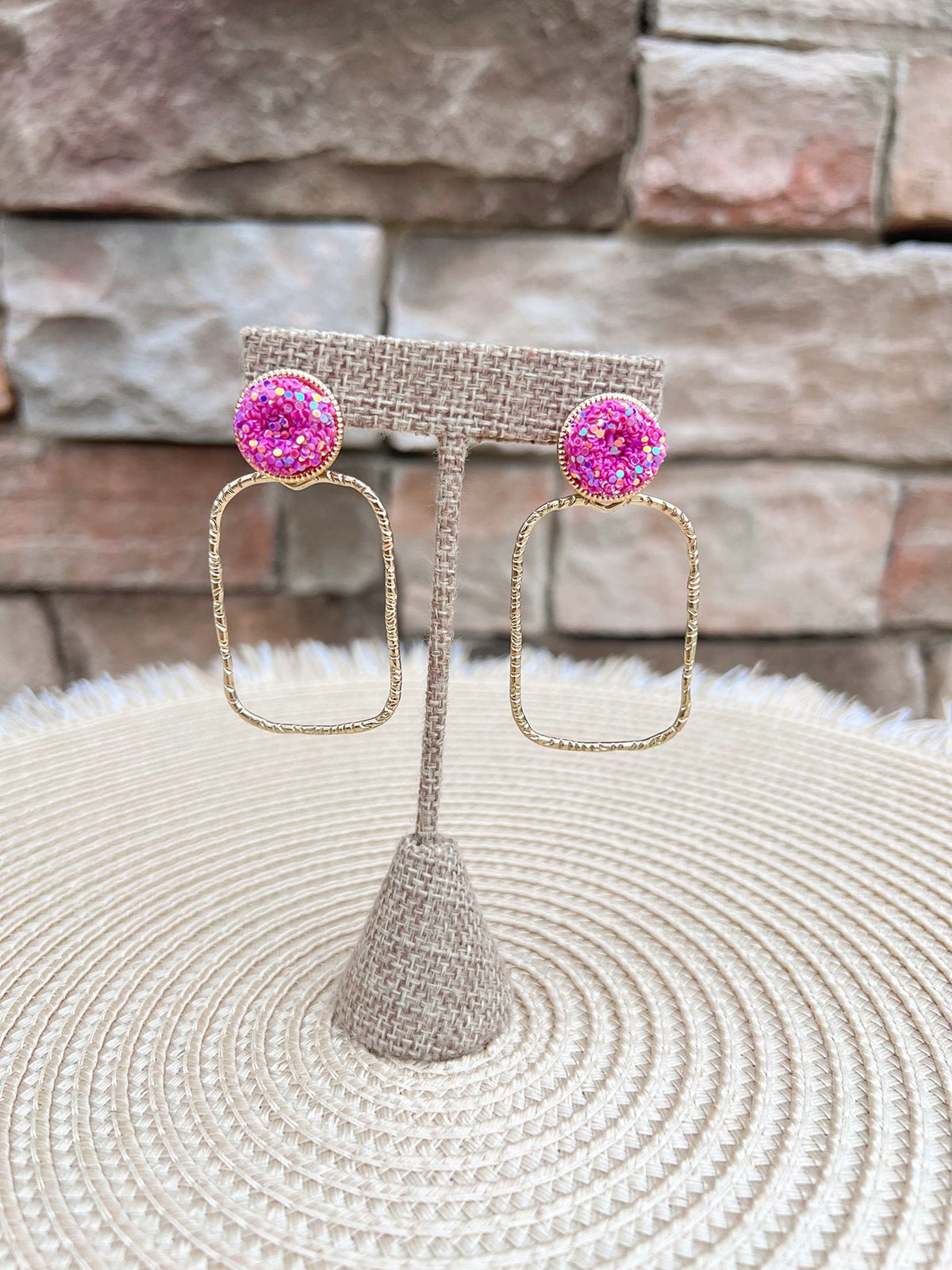 Taylor Shaye Glitter Top Hot Pink Rectangle Hoops - The Pink Pineapple 850
