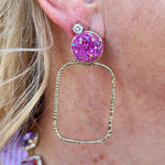 Taylor Shaye Glitter Top Hot Pink Rectangle Hoops - The Pink Pineapple 850