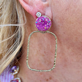Taylor Shaye Glitter Top Hot Pink Rectangle Hoops - The Pink Pineapple 850