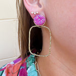 Taylor Shaye Glitter Top Hot Pink Rectangle Hoops - The Pink Pineapple 850