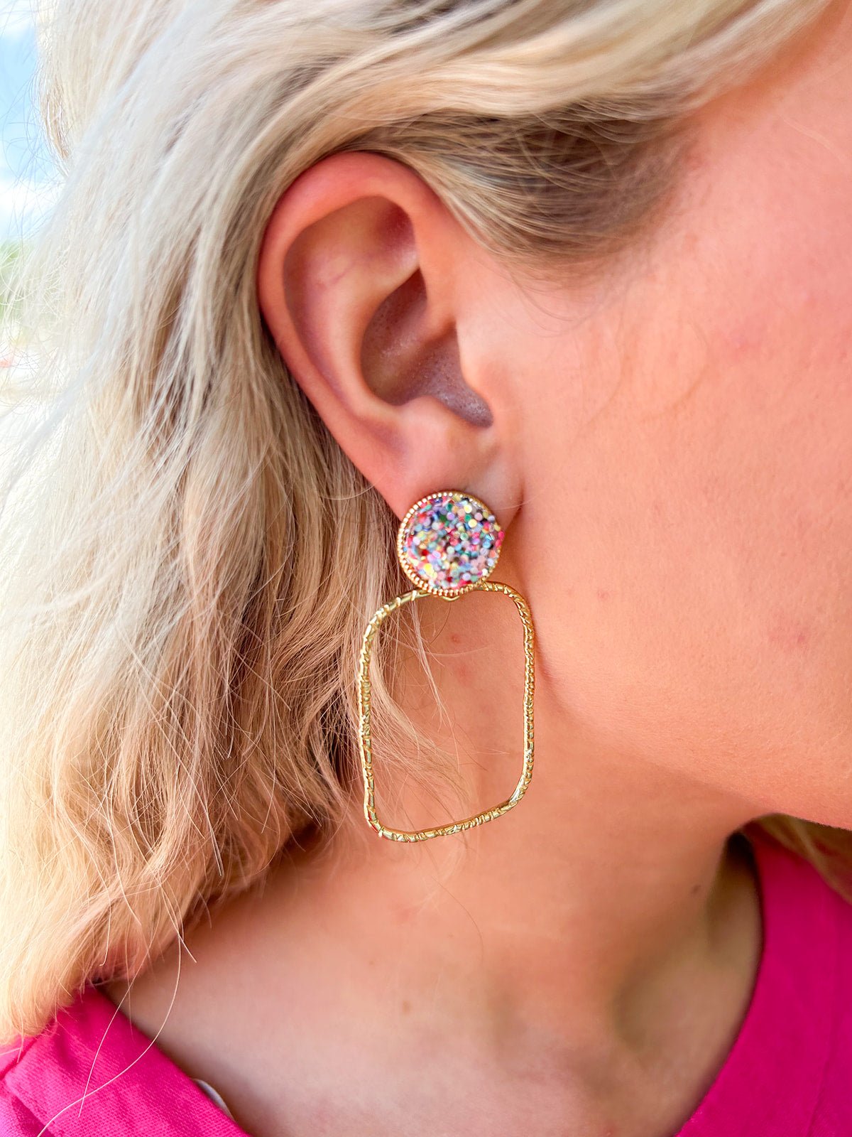 Taylor Shaye Glitter Top Round Hoops - Cherry - The Pink Pineapple 850