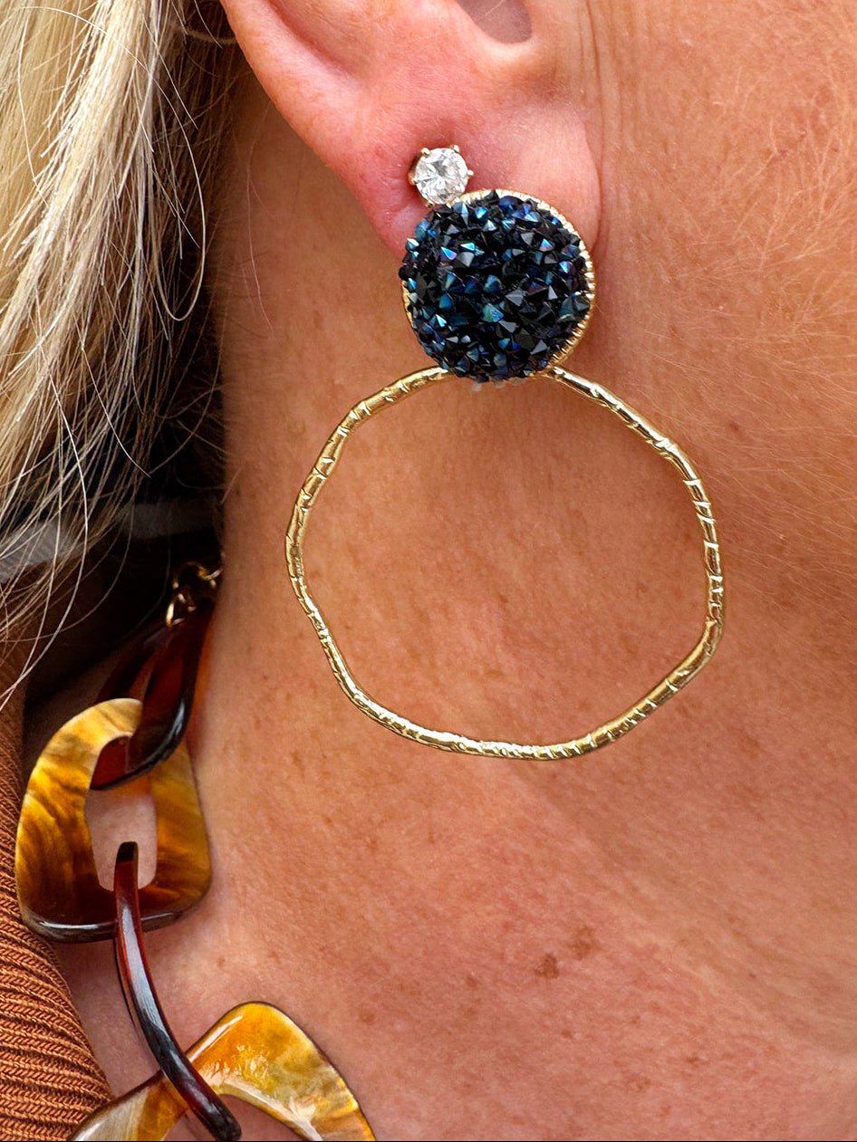 [Taylor Shaye] Glitter Top Round Hoops in Navy - The Pink Pineapple 850