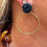 [Taylor Shaye] Glitter Top Round Hoops in Navy - The Pink Pineapple 850