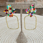 [Taylor Shaye] Jenna Sequin Flower Rectangle Hoops in Rainbow - The Pink Pineapple 850