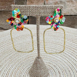 [Taylor Shaye] Jenna Sequin Flower Rectangle Hoops in Rainbow - The Pink Pineapple 850
