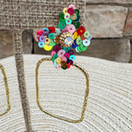 [Taylor Shaye] Jenna Sequin Flower Rectangle Hoops in Rainbow - The Pink Pineapple 850