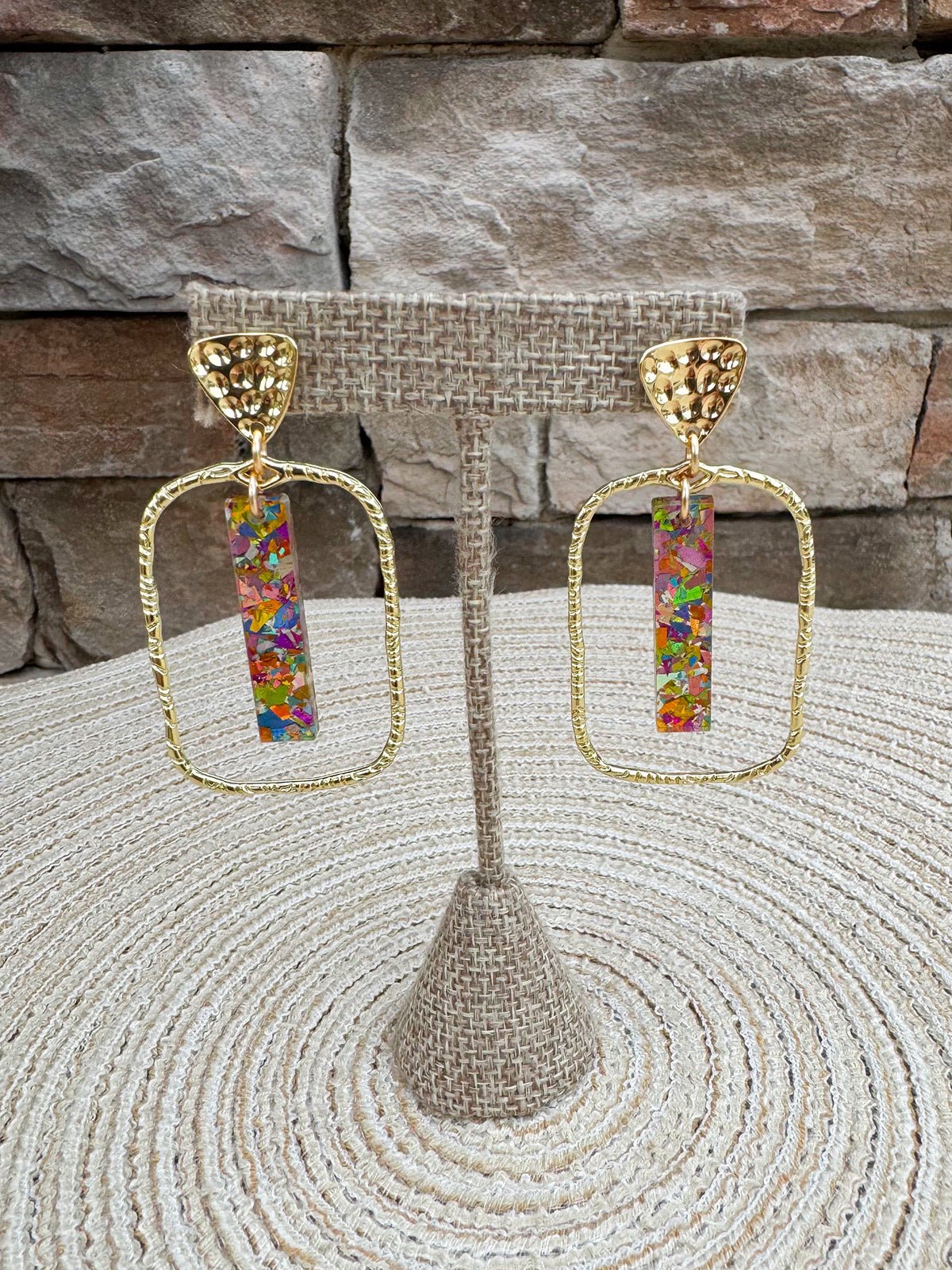 [Taylor Shaye] Pastel Confetti Stick Rectangle Hoops - The Pink Pineapple 850