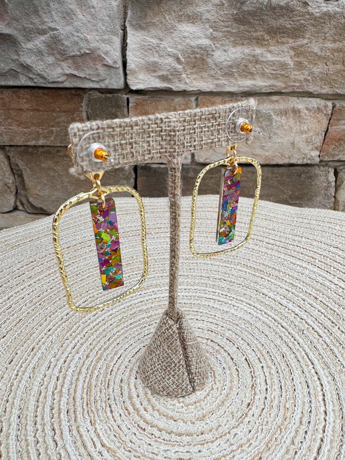 [Taylor Shaye] Pastel Confetti Stick Rectangle Hoops - The Pink Pineapple 850
