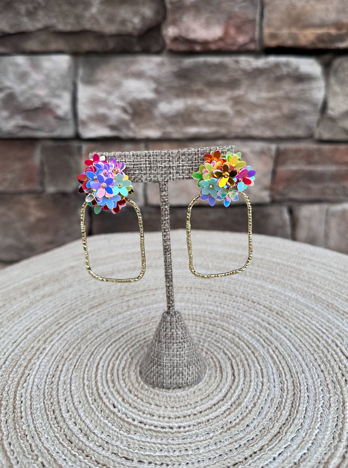[Taylor Shaye] Rainbow Iridescent Spring Flower Rectangle Hoops - The Pink Pineapple 850