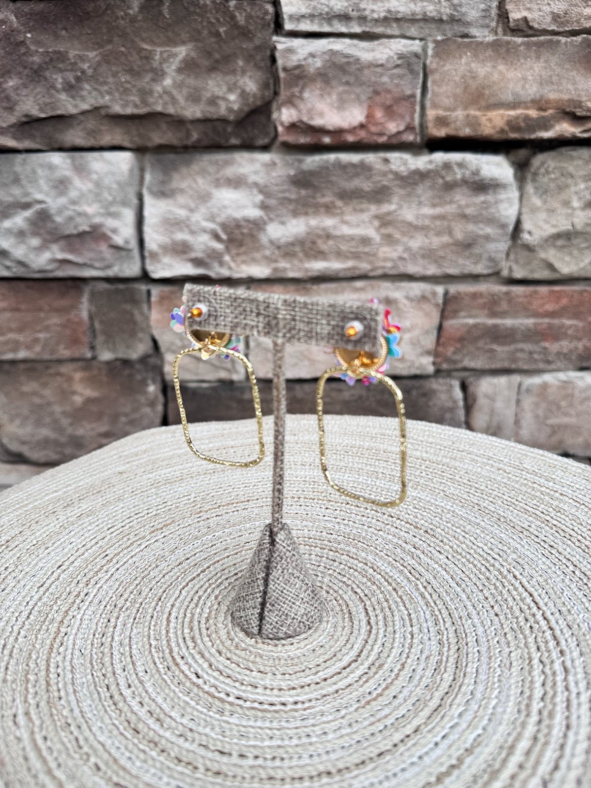 [Taylor Shaye] Rainbow Iridescent Spring Flower Rectangle Hoops - The Pink Pineapple 850
