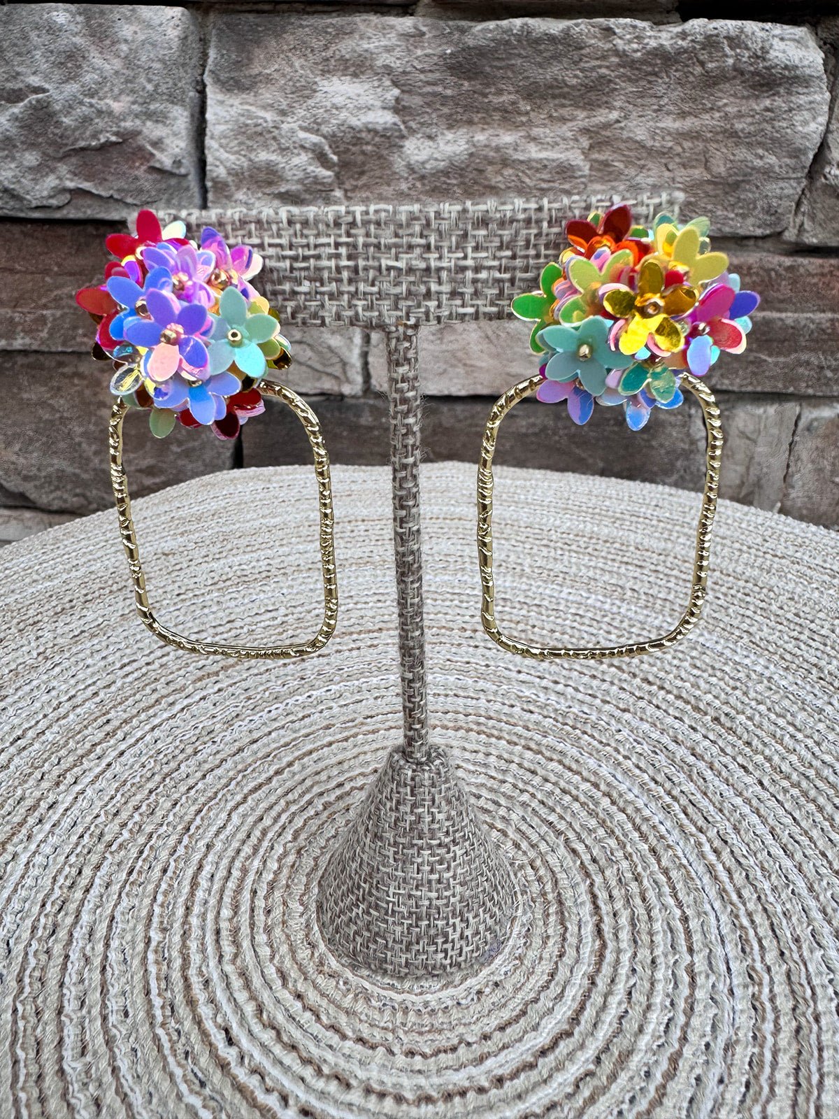 [Taylor Shaye] Rainbow Iridescent Spring Flower Rectangle Hoops - The Pink Pineapple 850