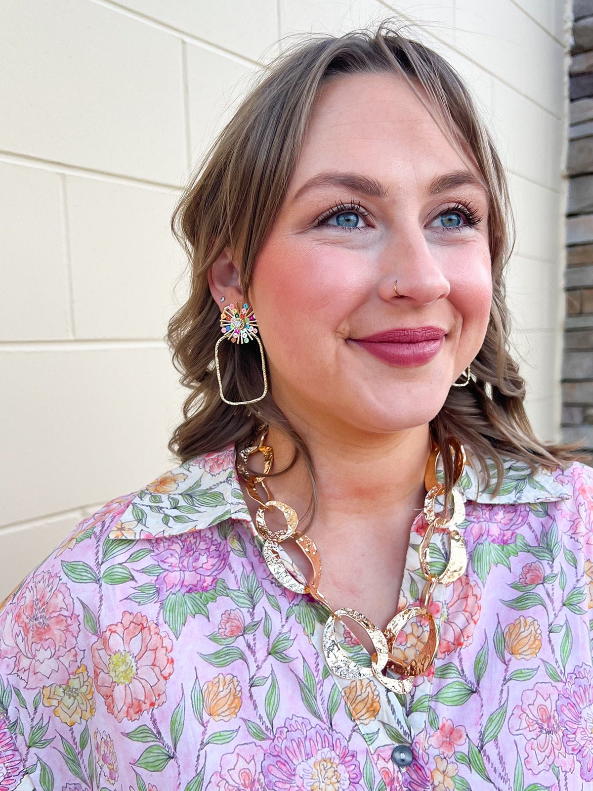 [Taylor Shaye] Rainbow Sequin Sunburst Rectangle Hoops - The Pink Pineapple 850