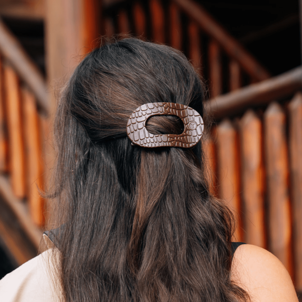[Teleties] Brown Crocodile Medium Flat Round Hair Clip - The Pink Pineapple 850