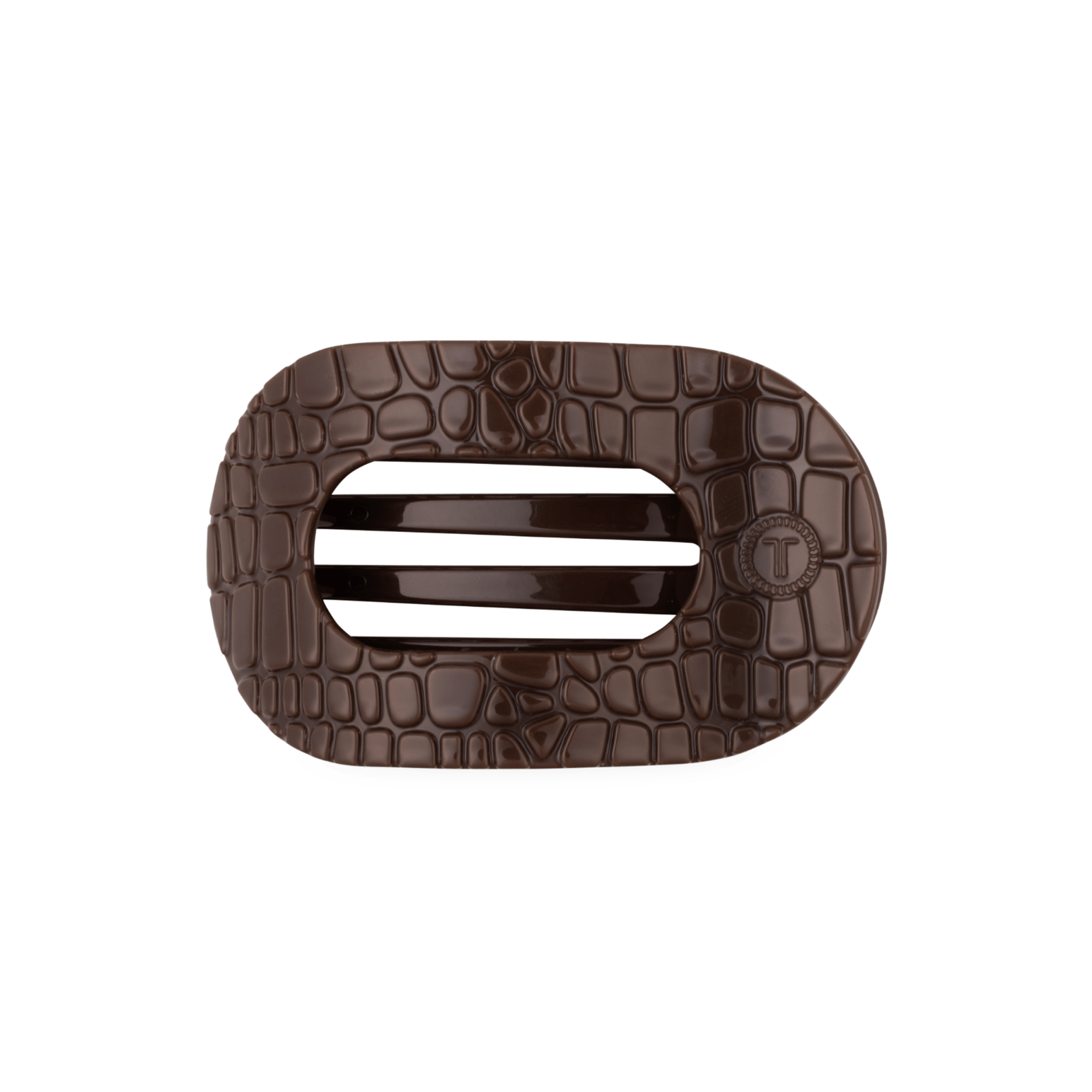 [Teleties] Brown Crocodile Medium Flat Round Hair Clip - The Pink Pineapple 850