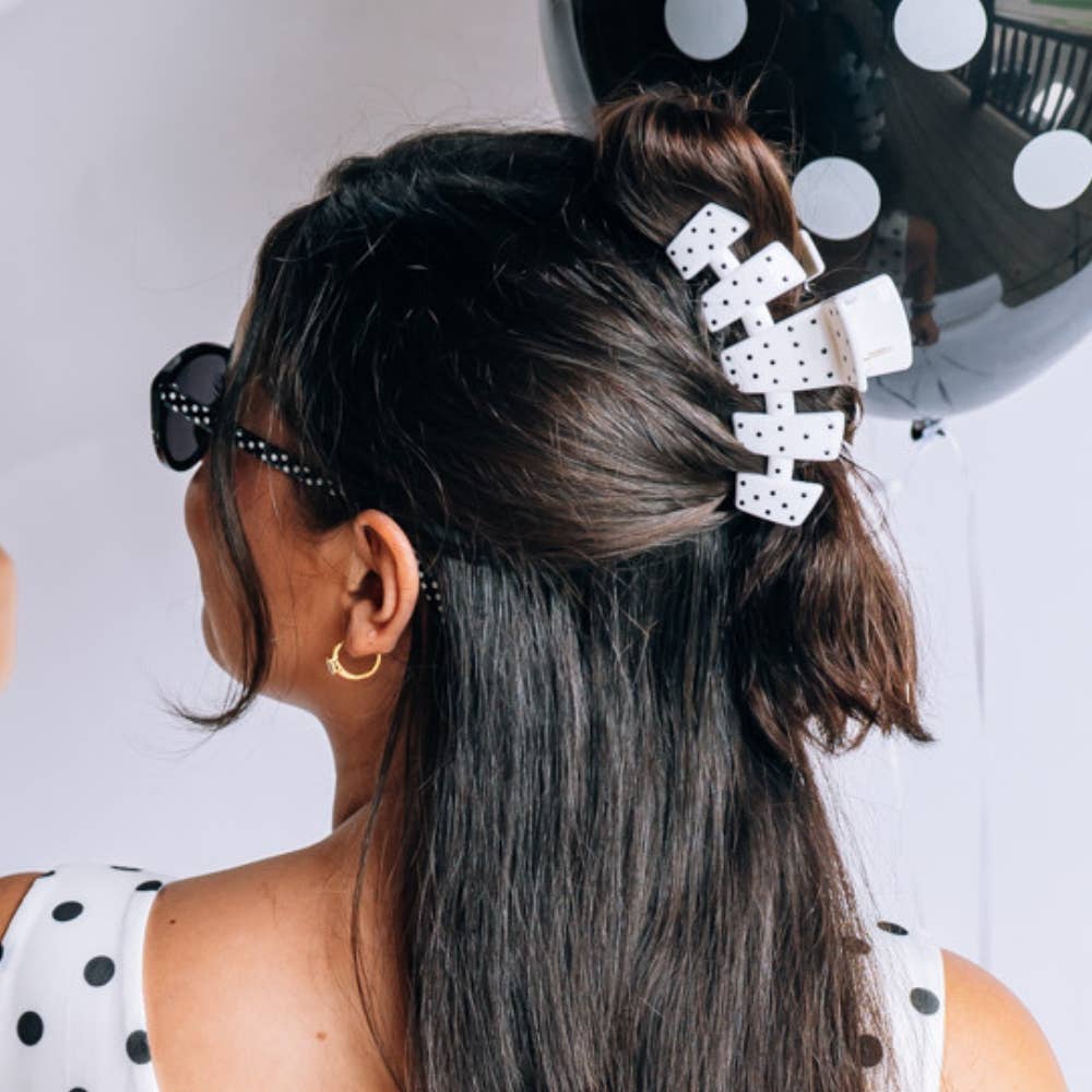 [Teleties] Classic Claw Clip | Large | White Polka Dot Party - The Pink Pineapple 850