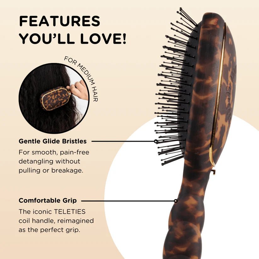 [Teleties] Detangler Brush for Medium Hair in Tortoise - The Pink Pineapple 850