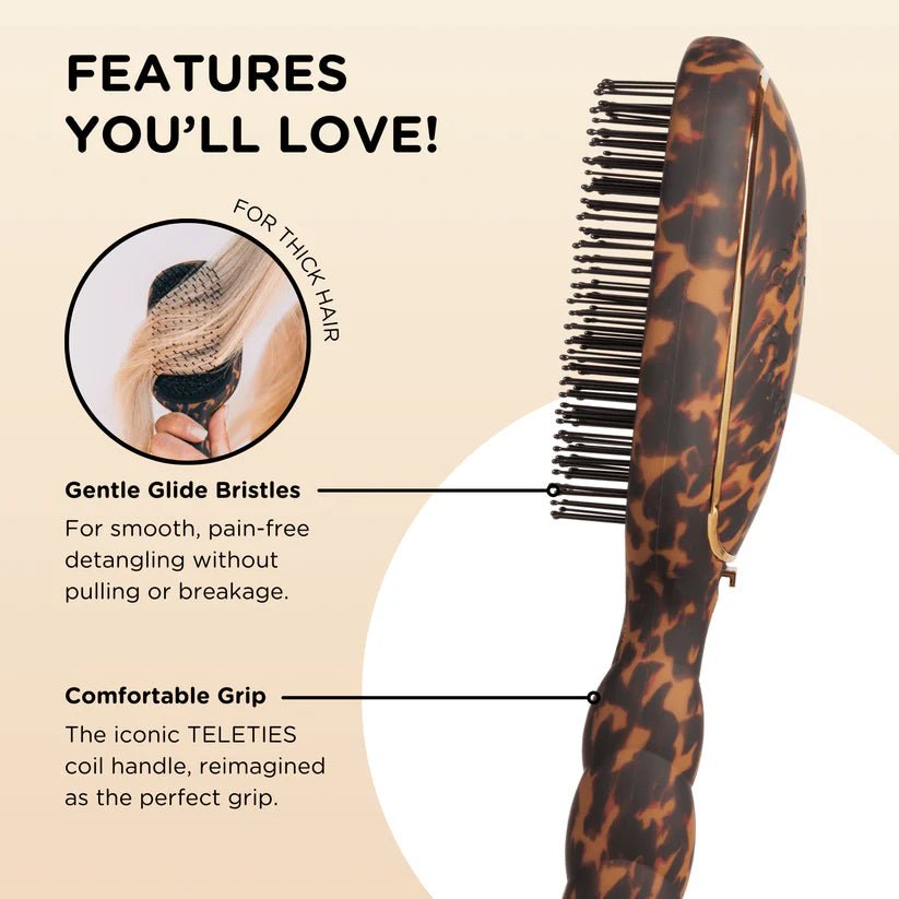 [Teleties] Detangler Brush for Thick Hair in Tortoise - The Pink Pineapple 850