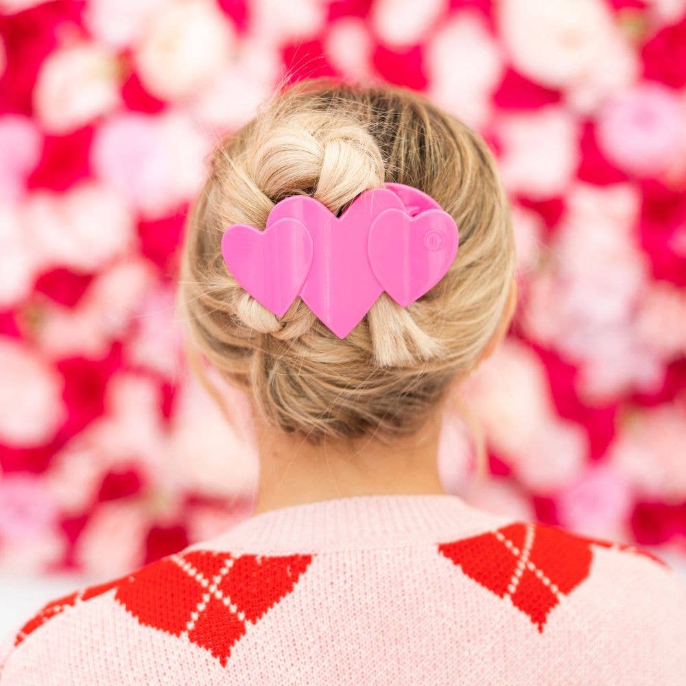 Teleties Flat Hair Clip | Large | Pink Heart to Heart - The Pink Pineapple 850