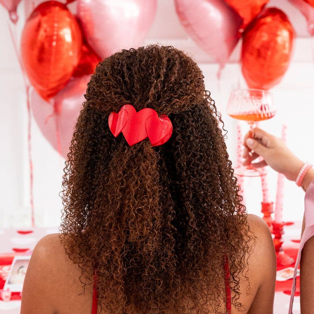 [Teleties] Flat Hair Clip | Medium | Red Heart to Heart - The Pink Pineapple 850