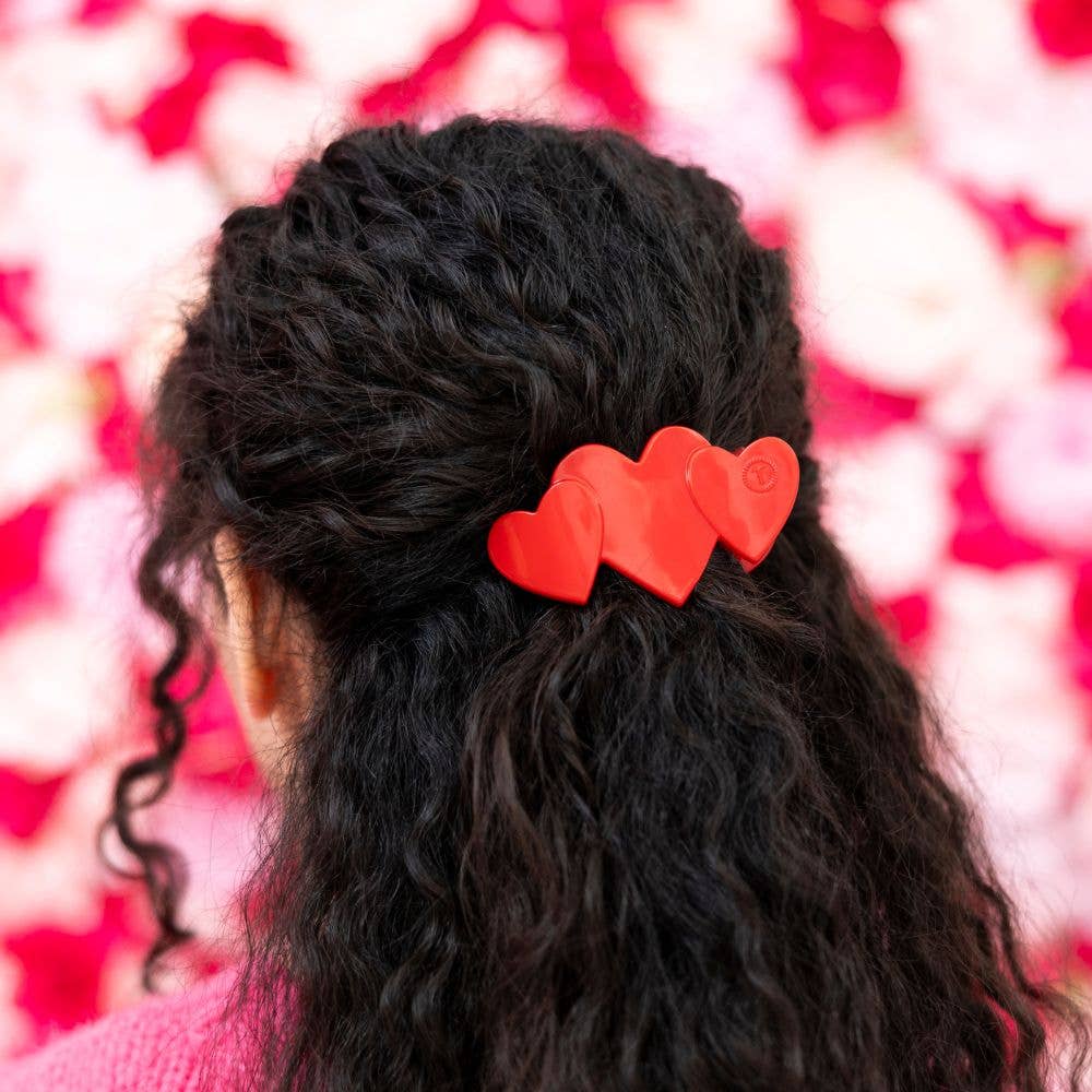 [Teleties] Flat Hair Clip | Small | Red Heart to Heart - The Pink Pineapple 850