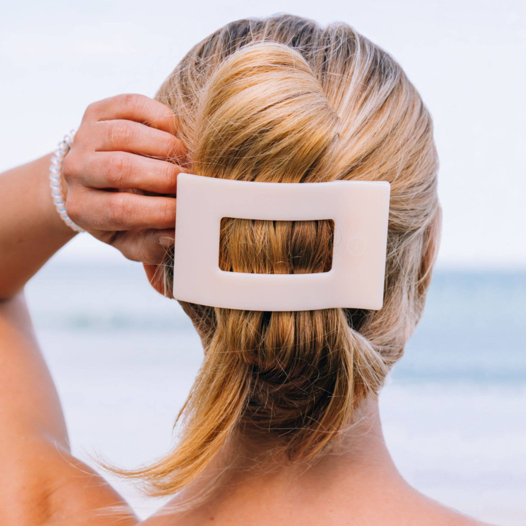 [Teleties] Flat Rectangle Hair Clip Large - Almond Beige - The Pink Pineapple 850