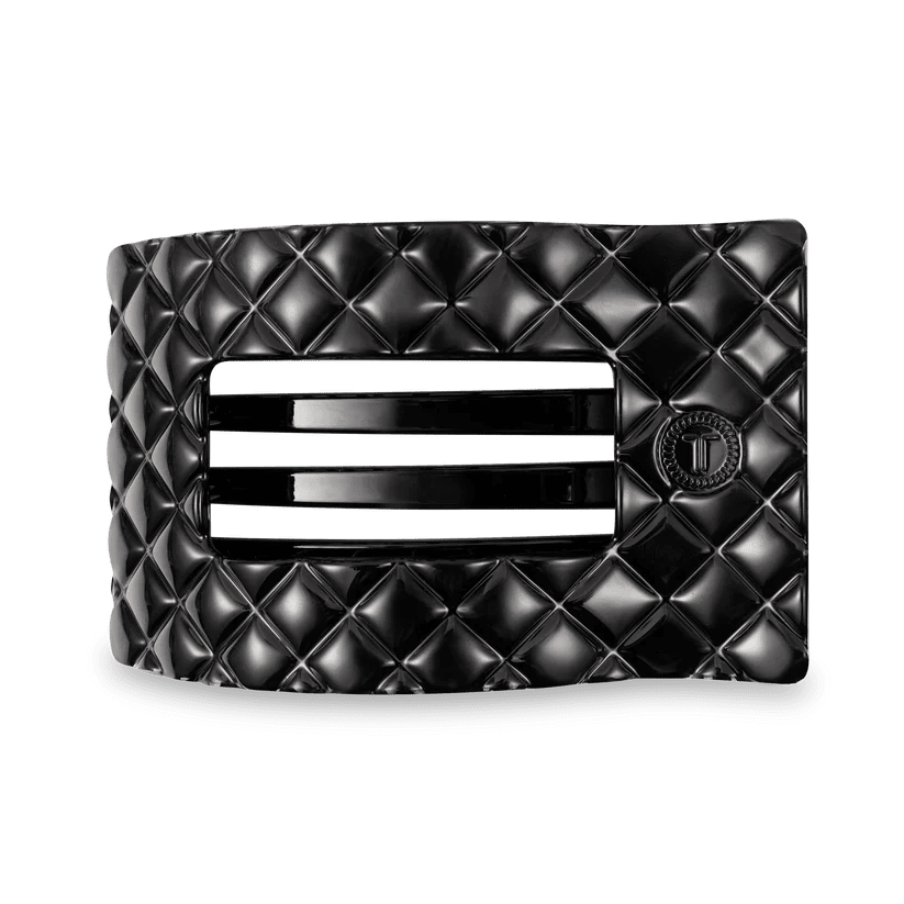 [Teleties] Flat Rectangle Hair Clip | Large | Jet Black Quilted - The Pink Pineapple 850