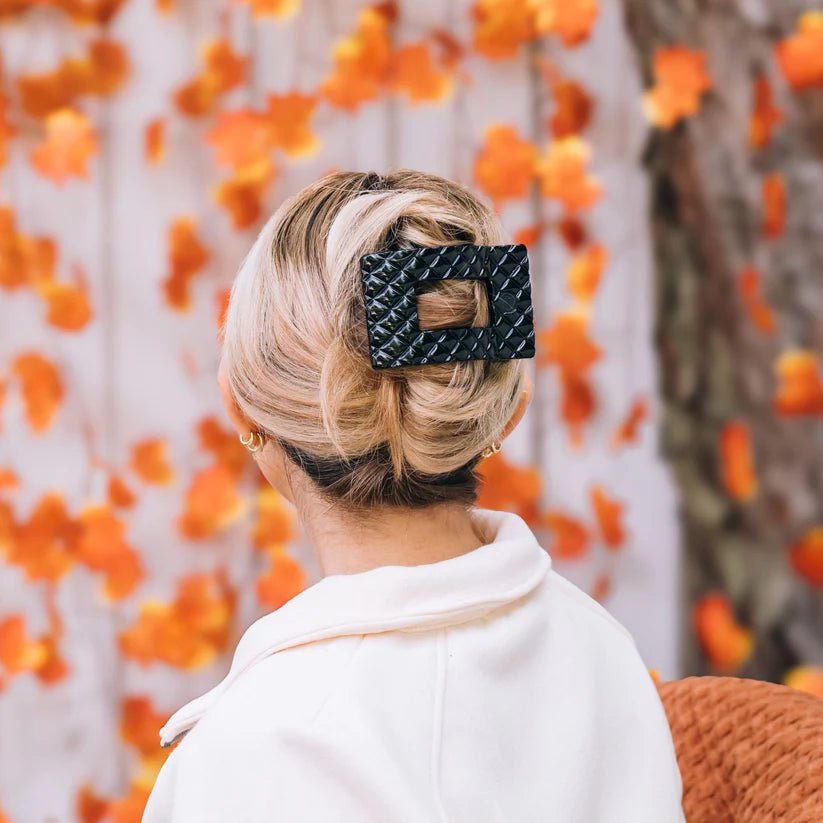 [Teleties] Flat Rectangle Hair Clip | Large | Jet Black Quilted - The Pink Pineapple 850