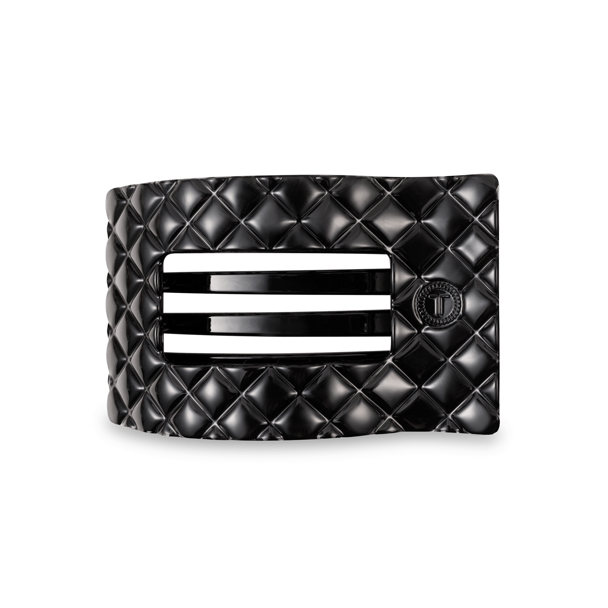 [TELETIES] Flat Rectangle Hair Clip – Medium Jet Black Quilted - The Pink Pineapple 850