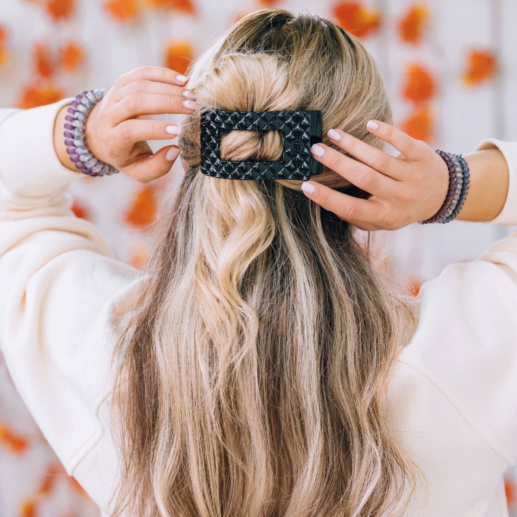 [TELETIES] Flat Rectangle Hair Clip – Medium Jet Black Quilted - The Pink Pineapple 850