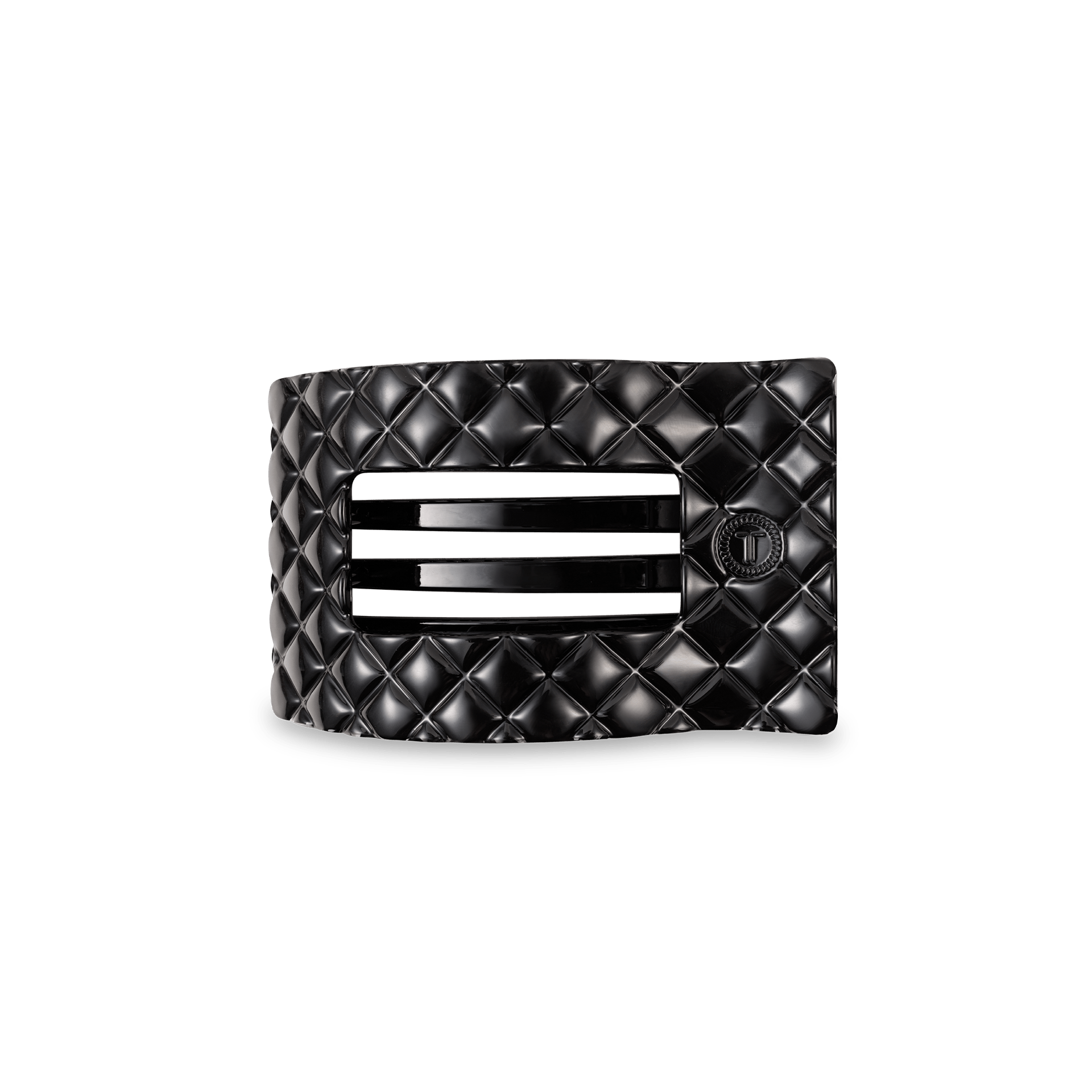 [TELETIES] Flat Rectangle Hair Clip – Small Jet Black Quilted - The Pink Pineapple 850