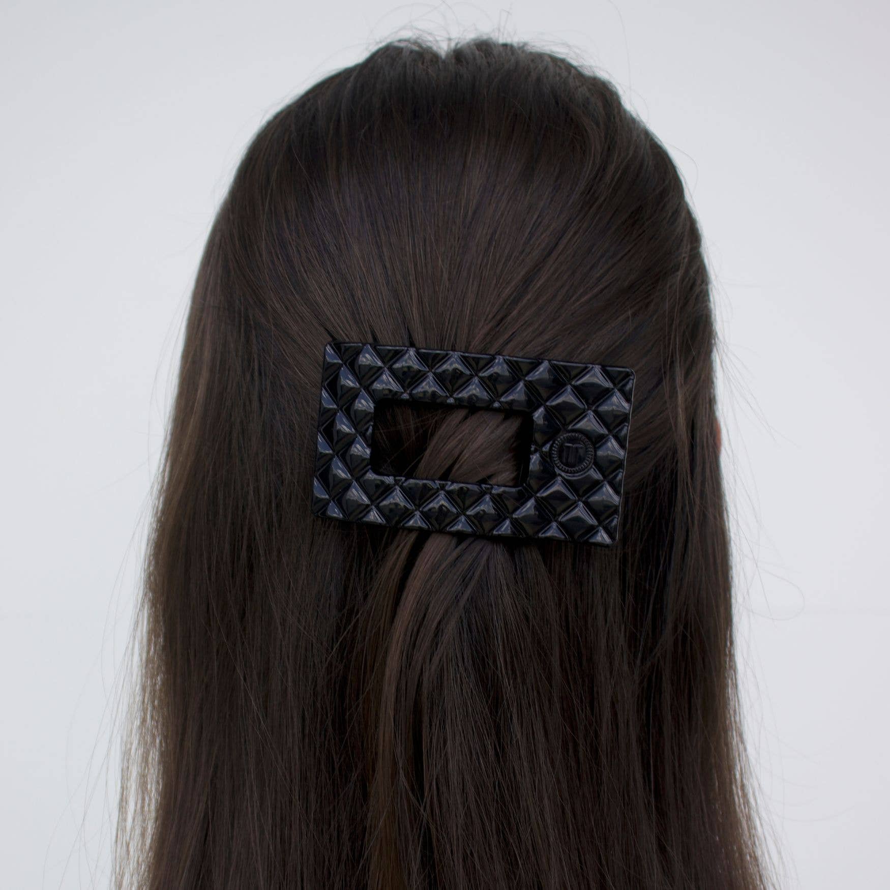 [TELETIES] Flat Rectangle Hair Clip – Small Jet Black Quilted - The Pink Pineapple 850