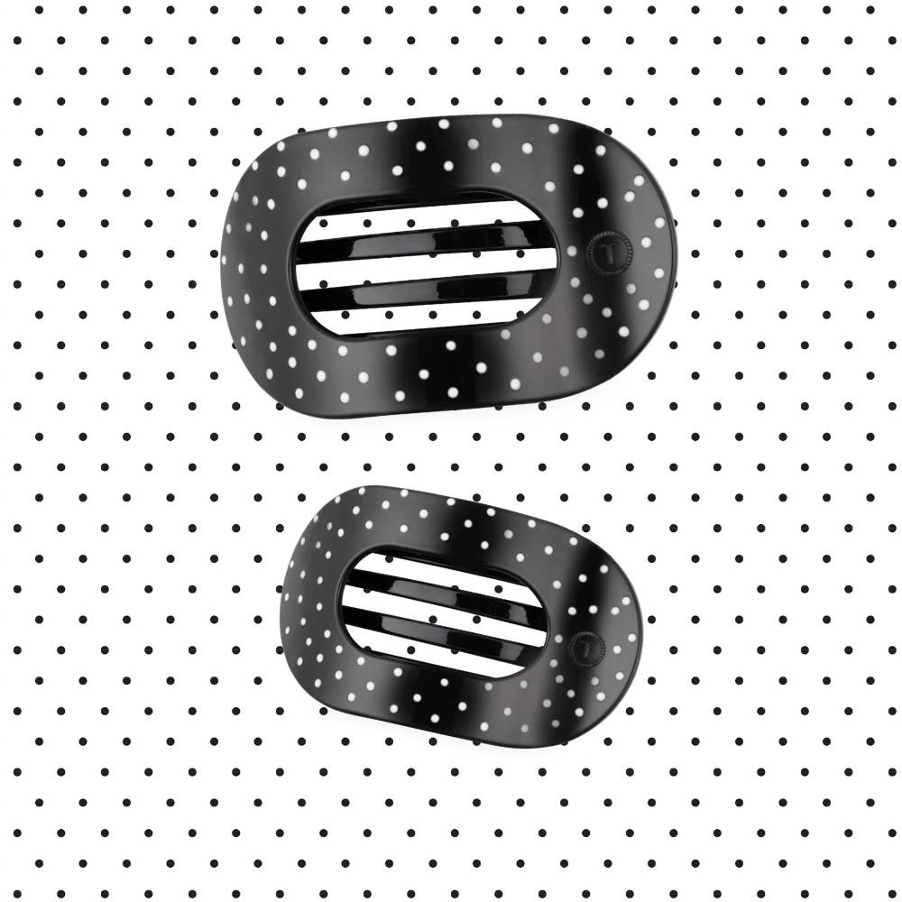 [Teleties] Flat Round Hair Clip | Black Polka Dot Party | Medium - The Pink Pineapple 850