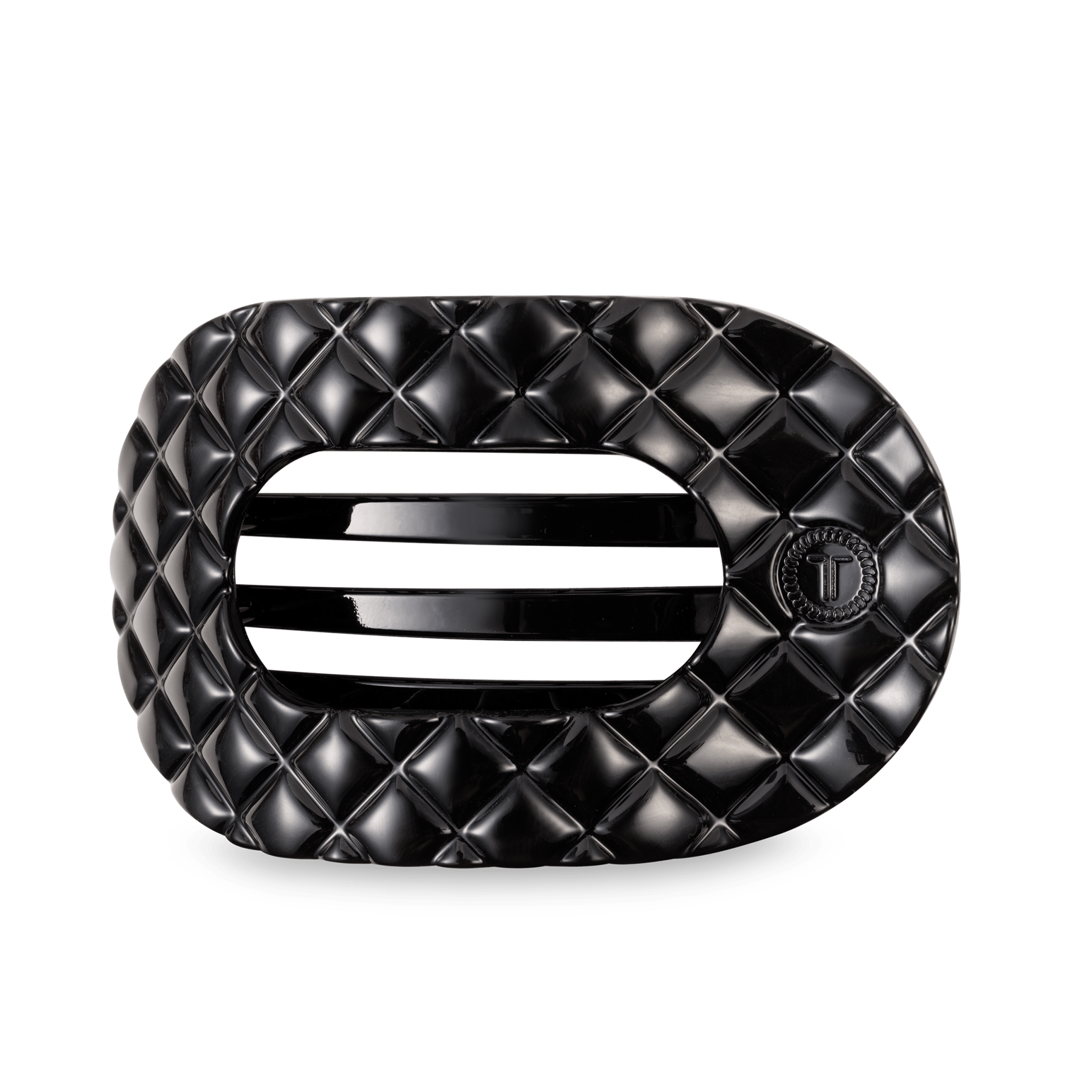 [TELETIES] Flat Round Hair Clip – Large Jet Black Quilted - The Pink Pineapple 850
