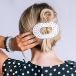 [Teleties] Flat Round Hair Clip | White Polka Dot Party | Large - The Pink Pineapple 850