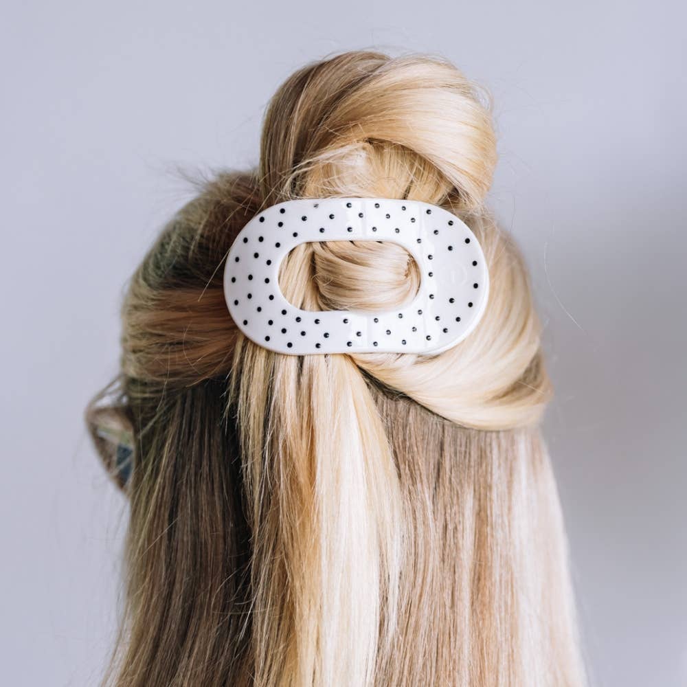 [Teleties] Flat Round Hair Clip | White Polka Dot Party | Medium - The Pink Pineapple 850