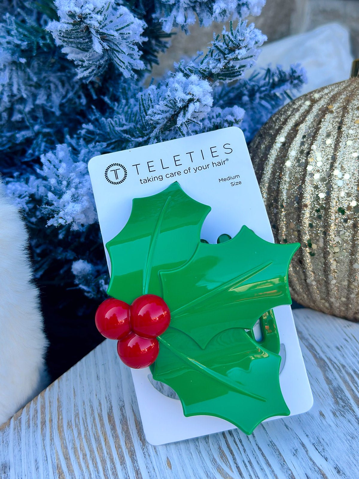 [TELETIES] Holly Leaves Flat Hair Clip - The Pink Pineapple 850