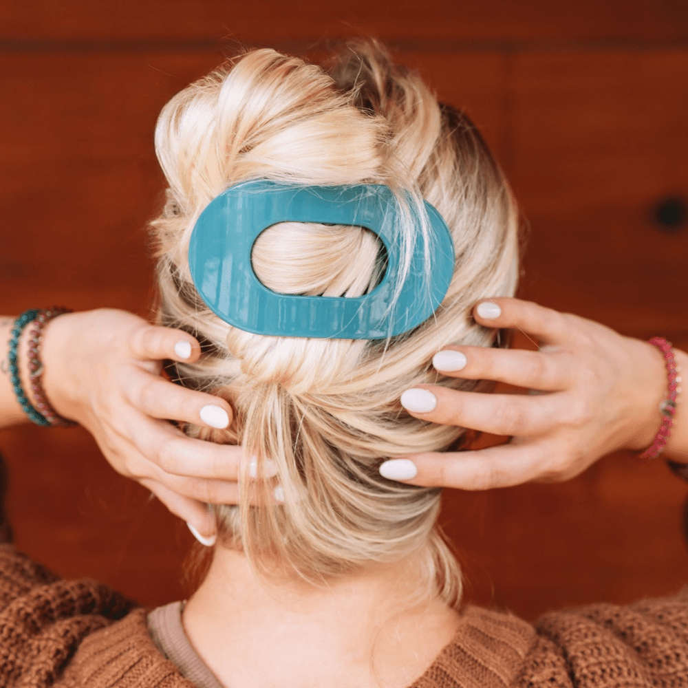 [Teleties] Teal With It Large Flat Round Hair Clip - The Pink Pineapple 850