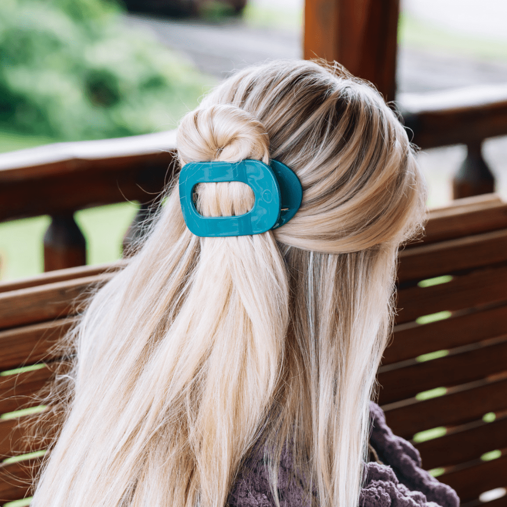 [Teleties] Teal With It Medium Flat Round Hair Clip - The Pink Pineapple 850