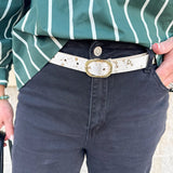 Thalia Gold Shimmer Glam Leather Belt - The Pink Pineapple 850